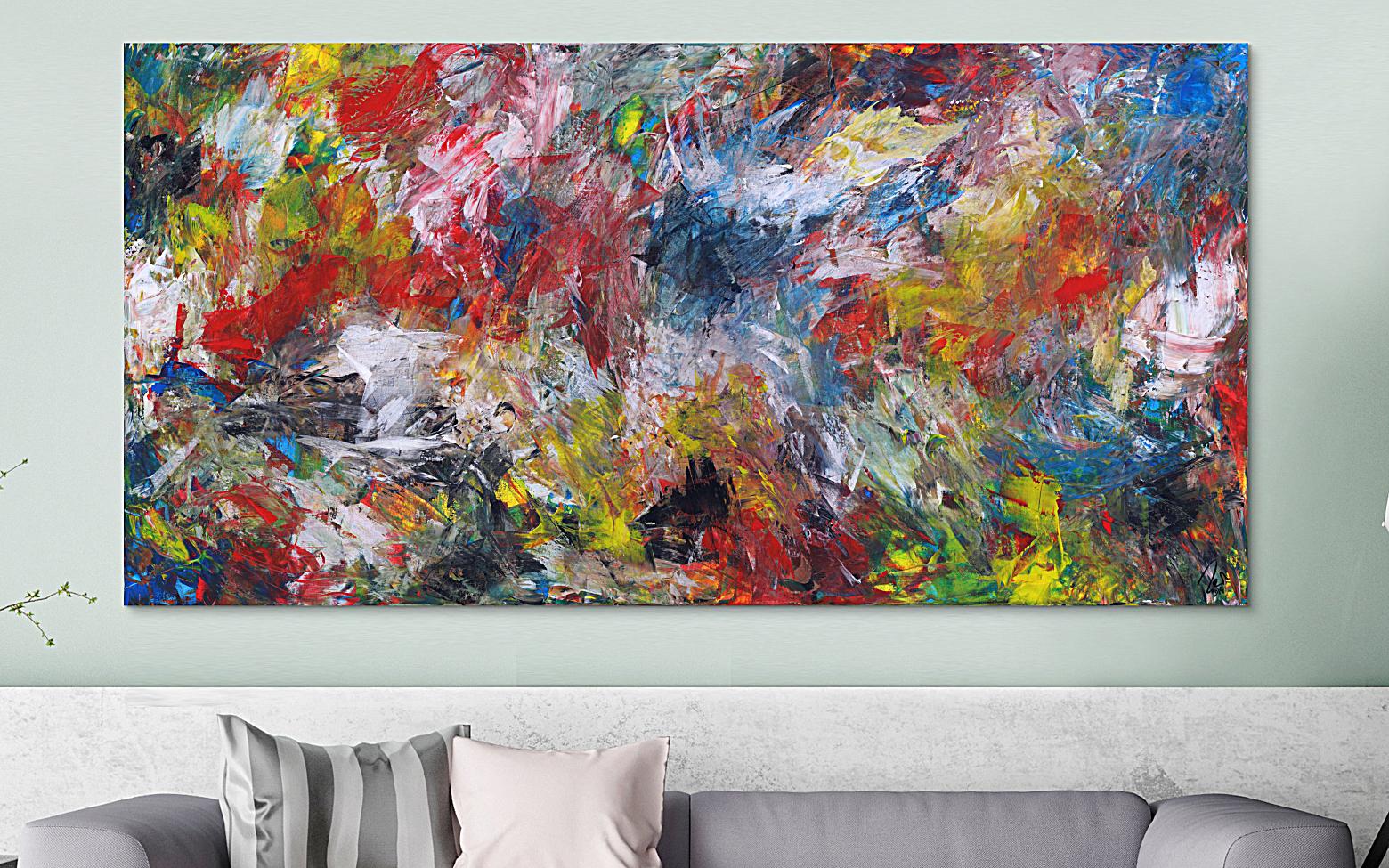 Abstraktes Gemälde Modern Art auf Leinwand Spachteltechnik bunte Farben handgemalt