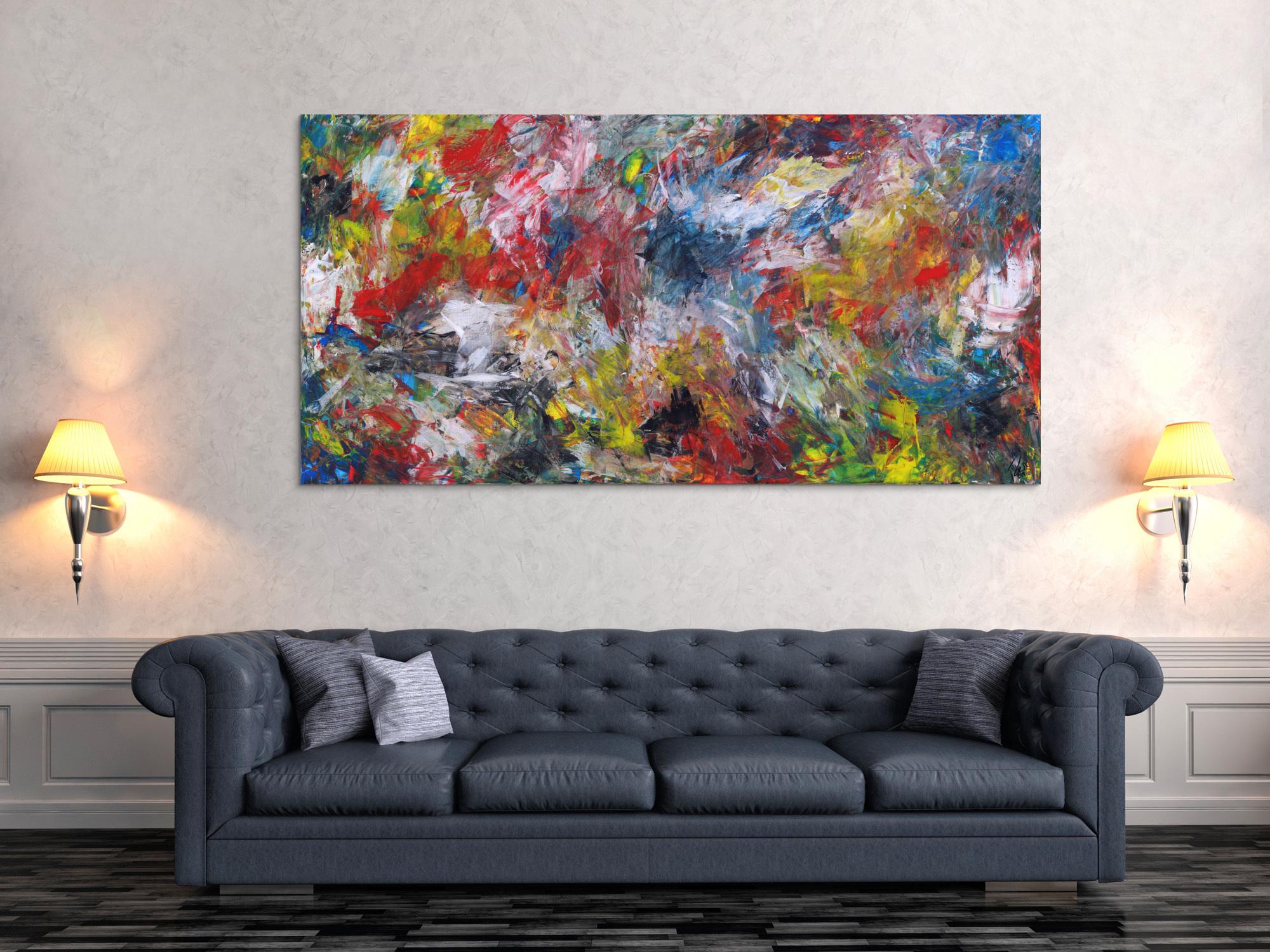 Abstraktes Gemälde Modern Art auf Leinwand Spachteltechnik bunte Farben handgemalt