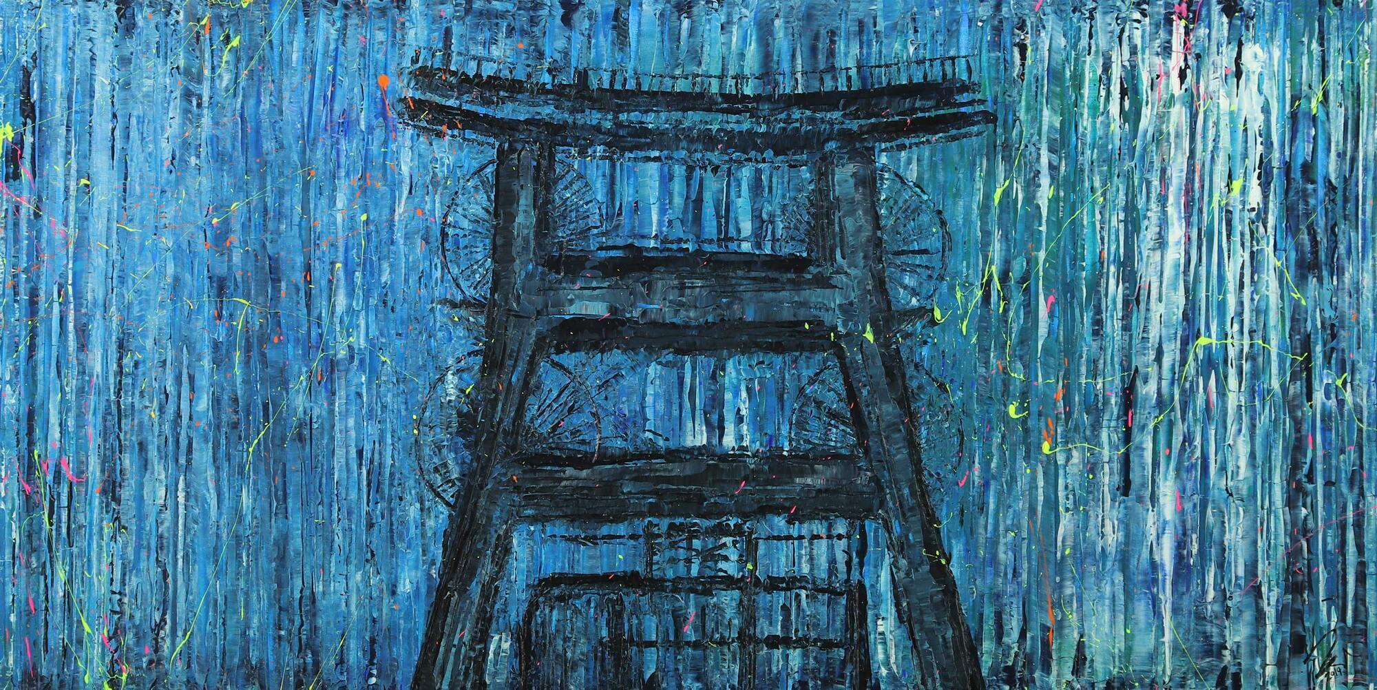 Abstraktes Bild auf Leinwand handgemalt Modern Art blau türkis zeitgenössisch 