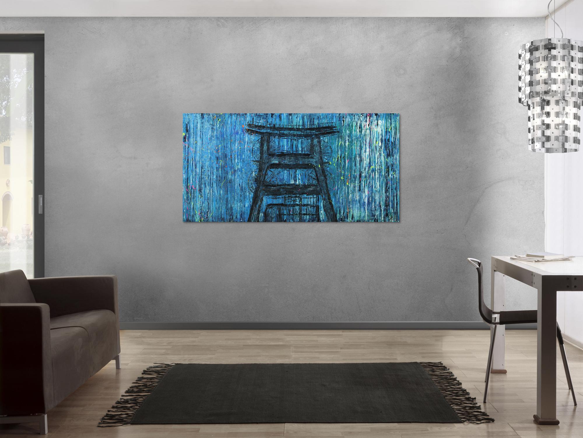 Abstraktes Bild auf Leinwand handgemalt Modern Art blau türkis zeitgenössisch 