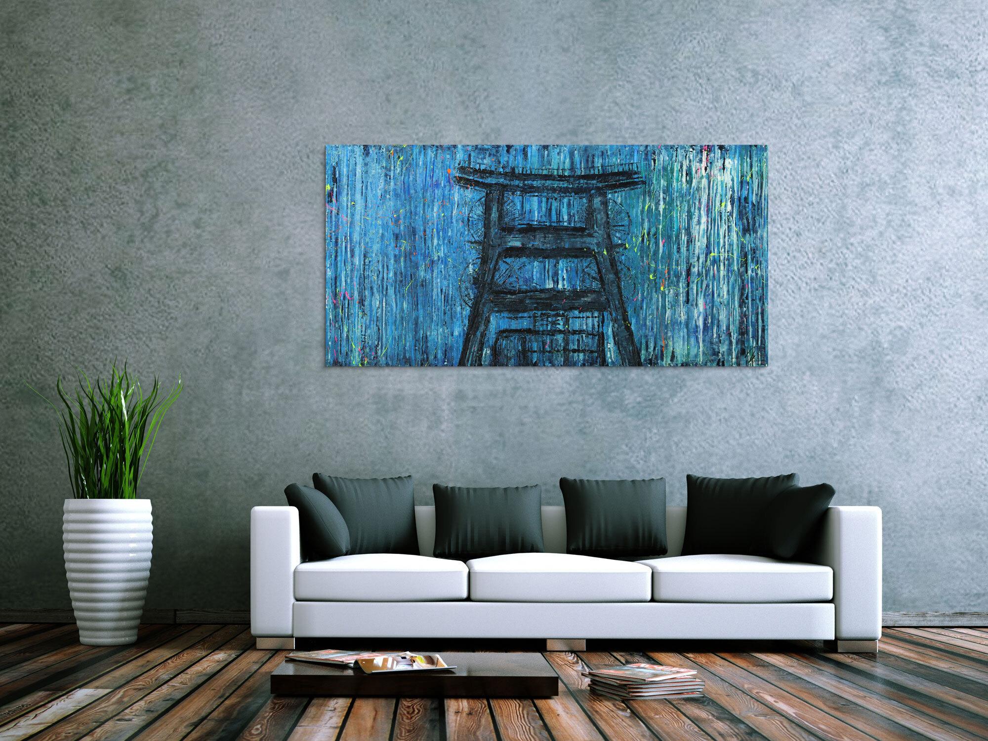 Abstraktes Bild auf Leinwand handgemalt Modern Art blau türkis zeitgenössisch 