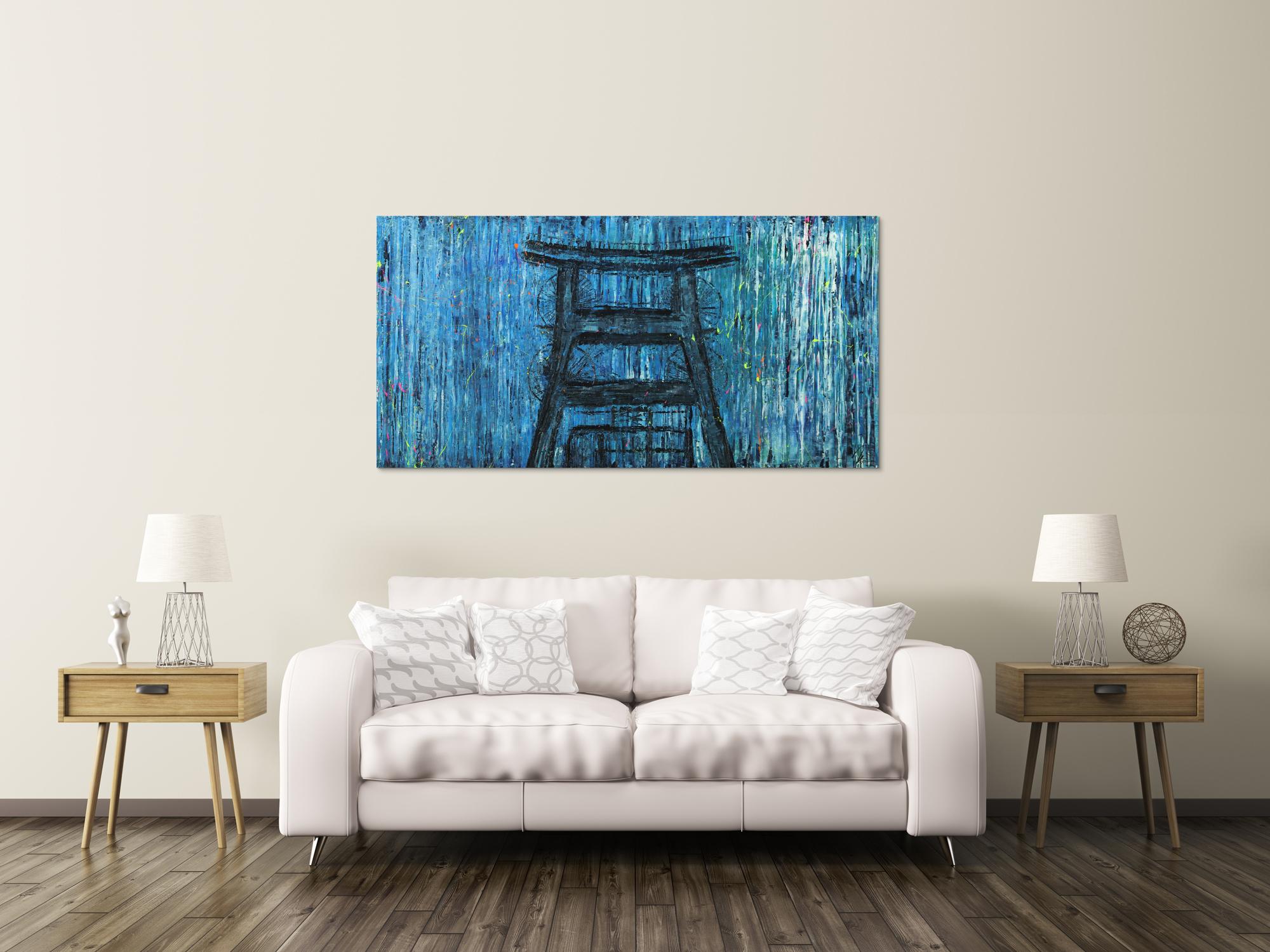 Abstraktes Bild auf Leinwand handgemalt Modern Art blau türkis zeitgenössisch 