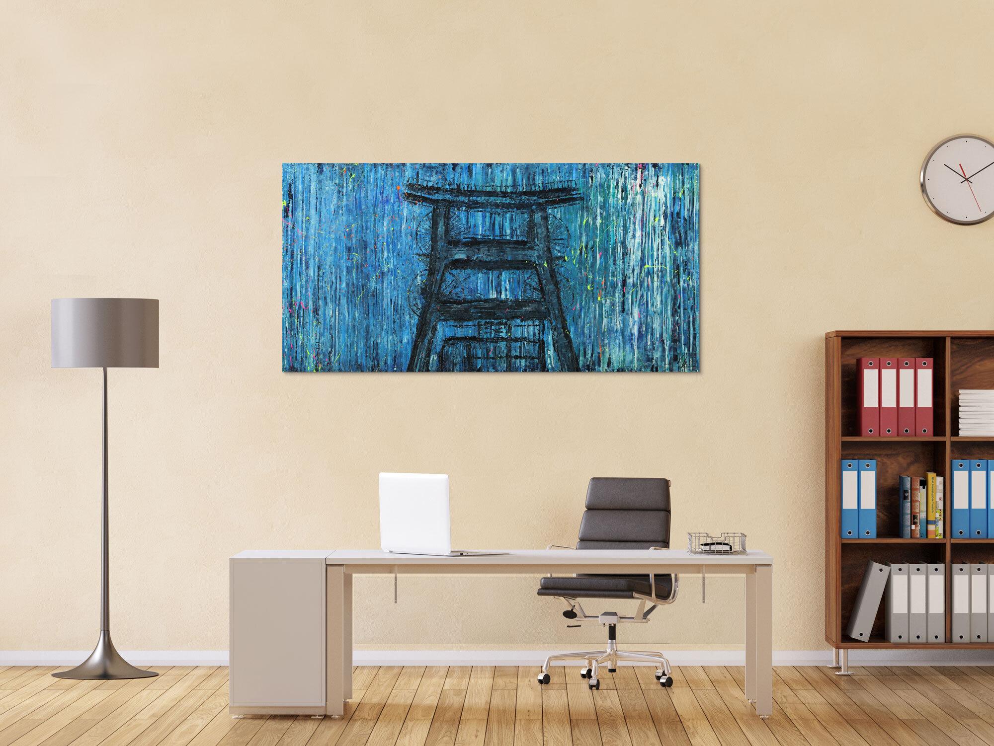 Abstraktes Bild auf Leinwand handgemalt Modern Art blau türkis zeitgenössisch 