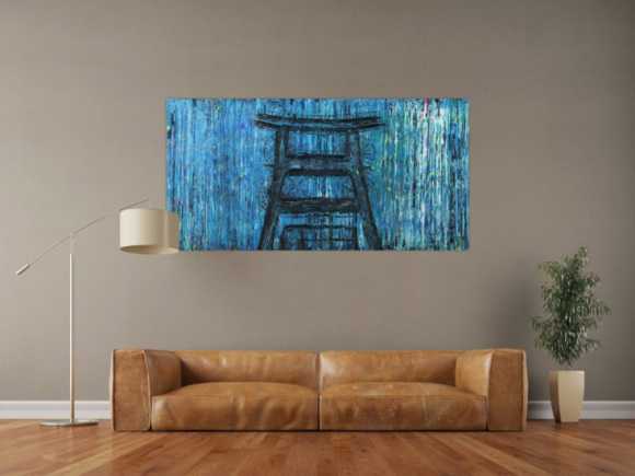 Abstraktes Bild auf Leinwand handgemalt Modern Art blau türkis zeitgenössisch 