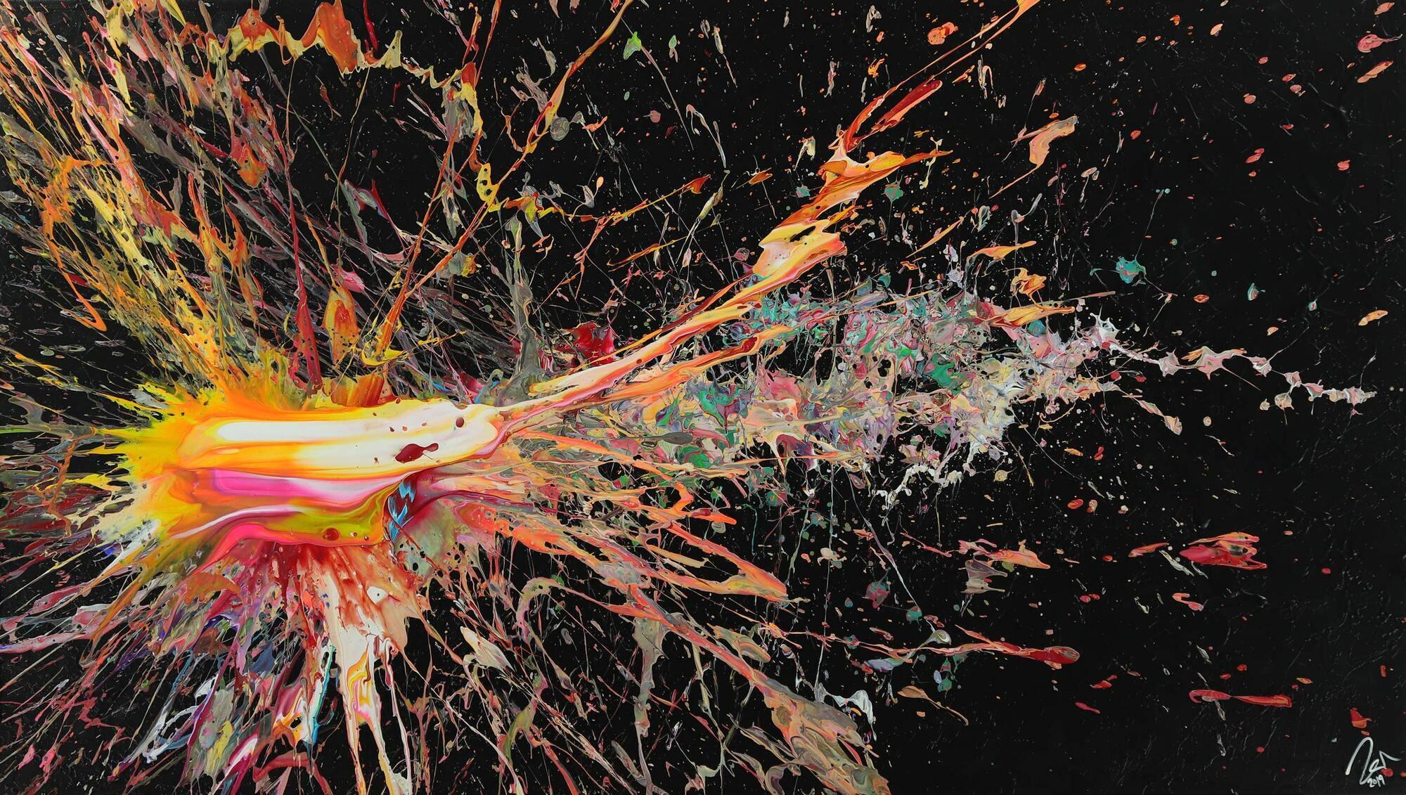 Abstraktes Acrylbild auf Leinwand Action Painting Neon Farben Modern Art zeitgenössisch