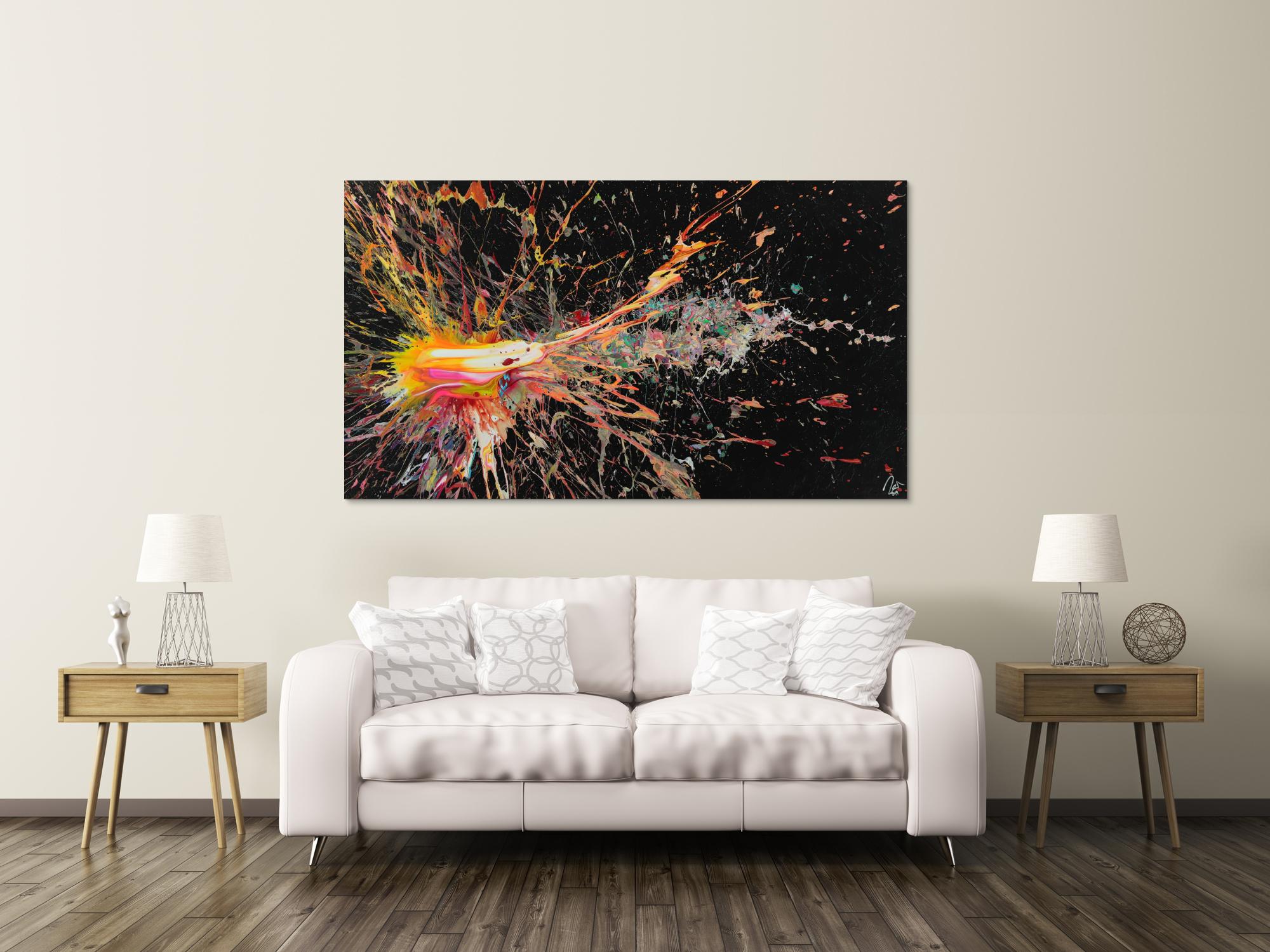 Abstraktes Acrylbild auf Leinwand Action Painting Neon Farben Modern Art zeitgenössisch