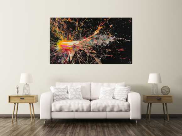 Abstraktes Acrylbild auf Leinwand Action Painting Neon Farben Modern Art zeitgenössisch