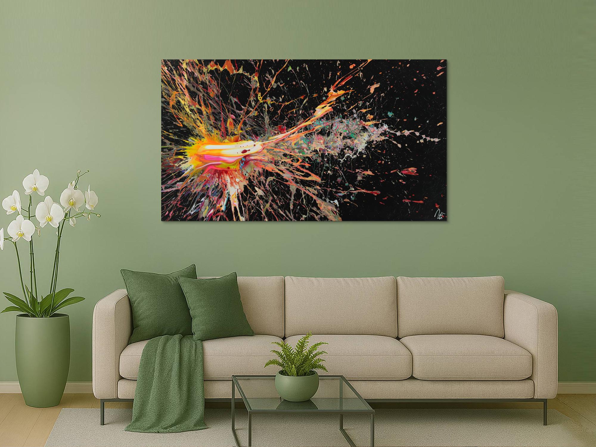 Abstraktes Acrylbild auf Leinwand Action Painting Neon Farben Modern Art zeitgenössisch