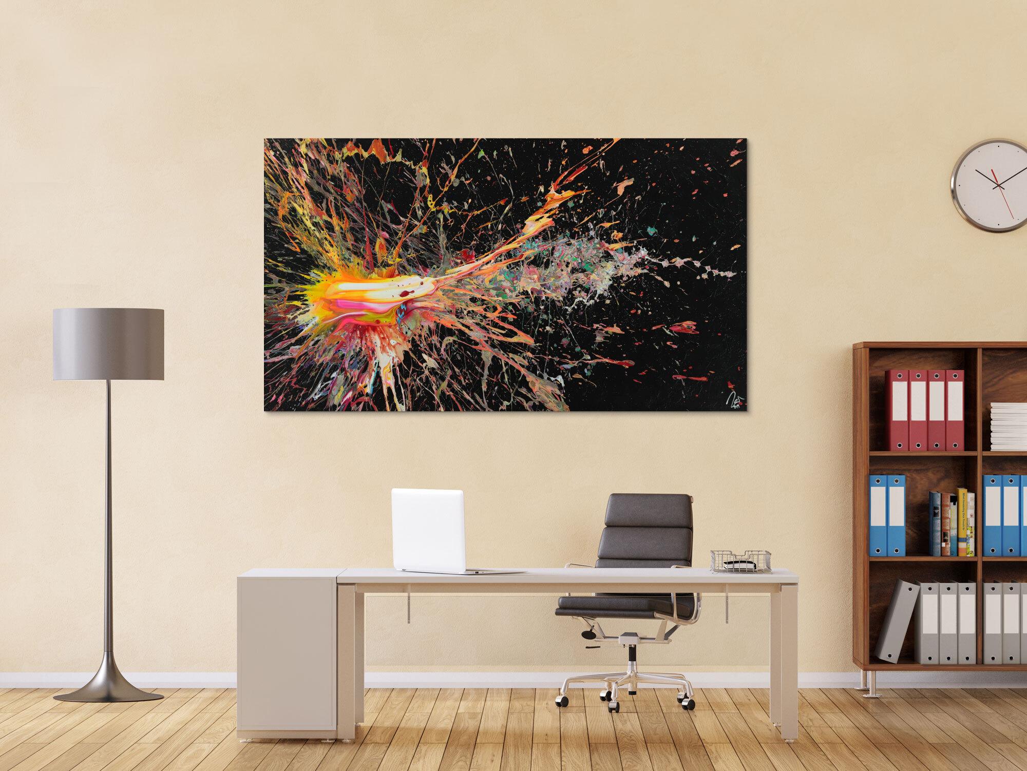 Abstraktes Acrylbild auf Leinwand Action Painting Neon Farben Modern Art zeitgenössisch