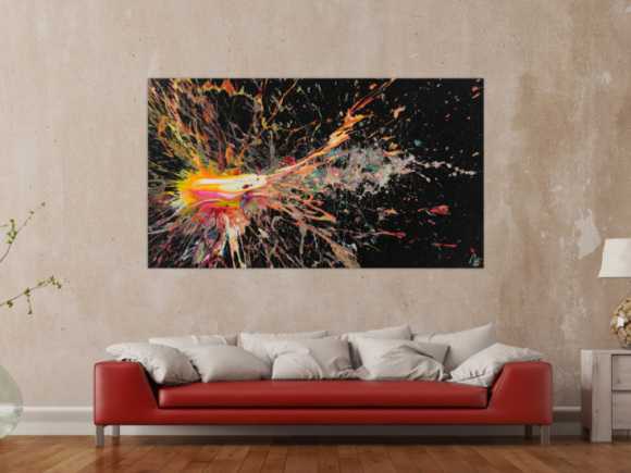 Abstraktes Acrylbild auf Leinwand Action Painting Neon Farben Modern Art zeitgenössisch