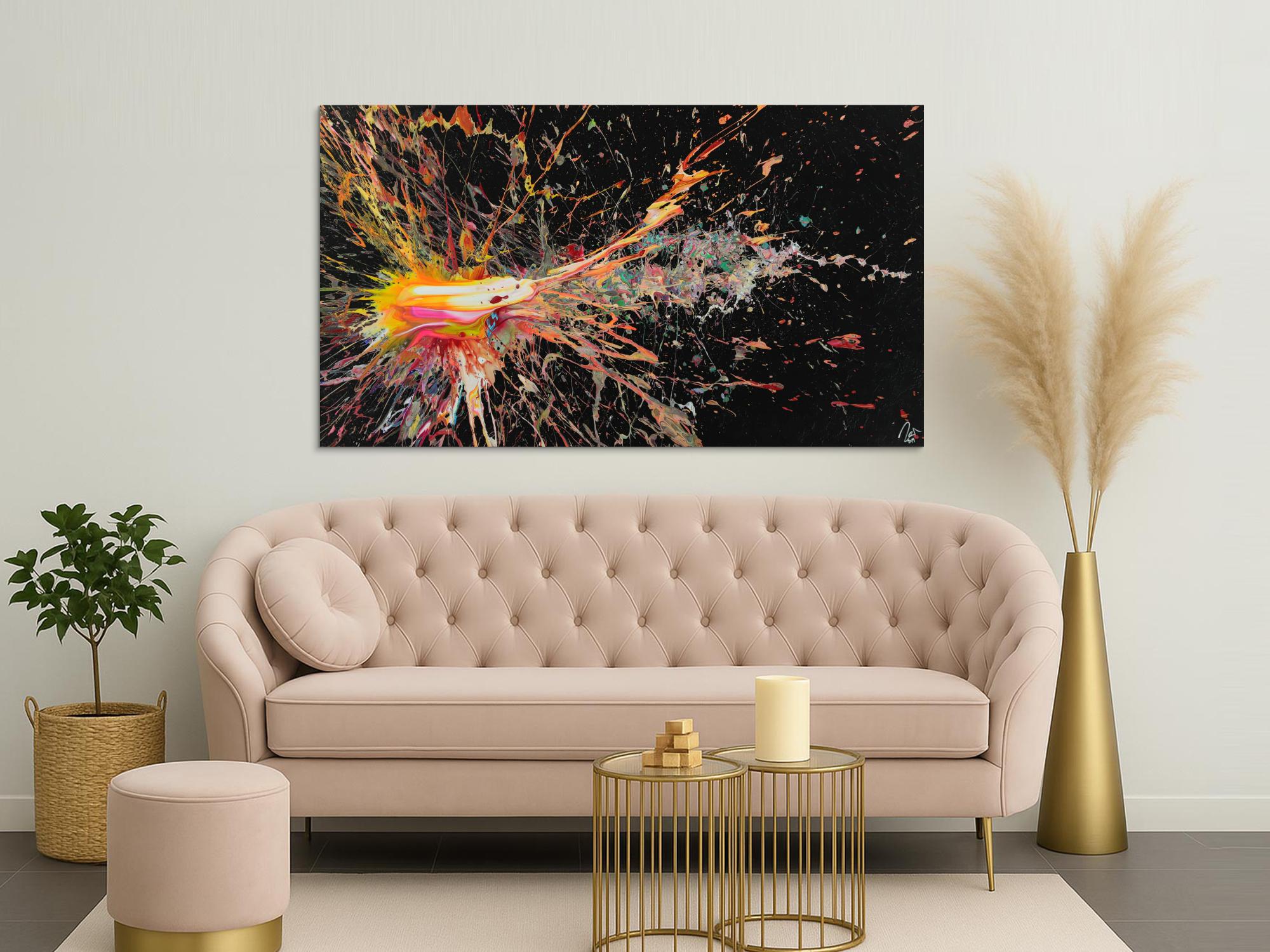 Abstraktes Acrylbild auf Leinwand Action Painting Neon Farben Modern Art zeitgenössisch