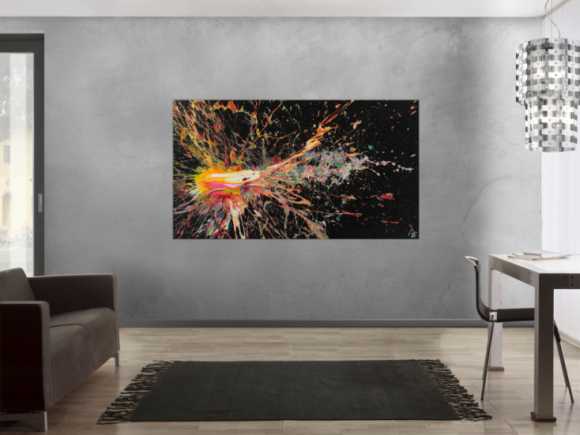 Abstraktes Acrylbild auf Leinwand Action Painting Neon Farben Modern Art zeitgenössisch