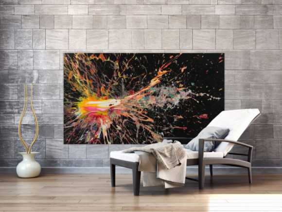 Abstraktes Acrylbild auf Leinwand Action Painting Neon Farben Modern Art zeitgenössisch