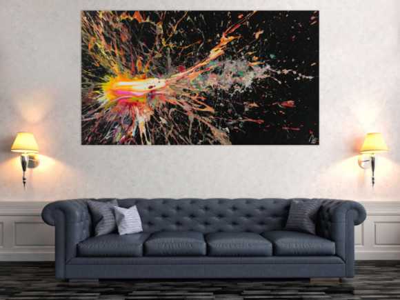 Abstraktes Acrylbild auf Leinwand Action Painting Neon Farben Modern Art zeitgenössisch