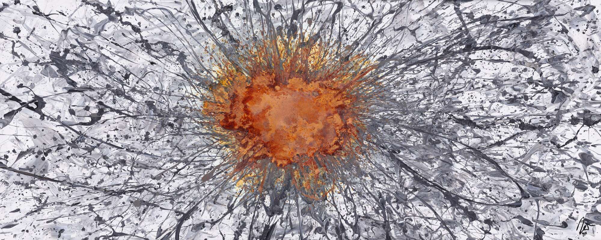 Abstraktes Original Gemälde 60x150cm Aus echtem Rost Moderne Kunst handgemalt Action Painting anthrazit grau weiß hochwertig