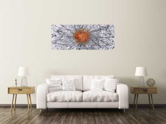 Abstraktes Original Gemälde 60x150cm Aus echtem Rost Moderne Kunst handgemalt Action Painting anthrazit grau weiß hochwertig