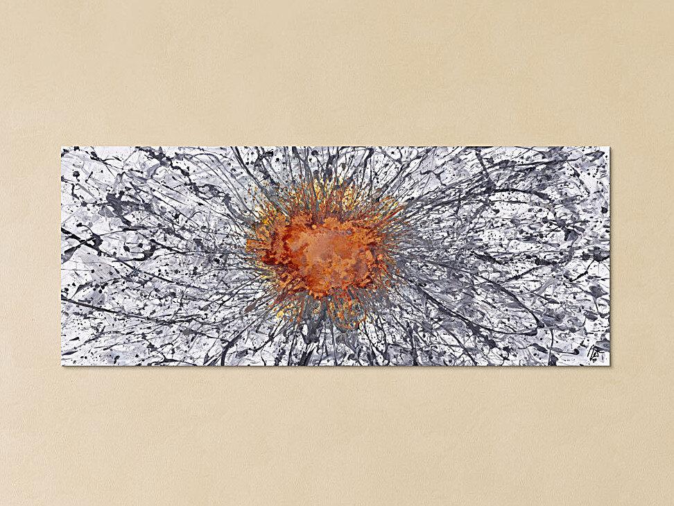 Abstraktes Original Gemälde 60x150cm Aus echtem Rost Moderne Kunst handgemalt Action Painting anthrazit grau weiß hochwertig