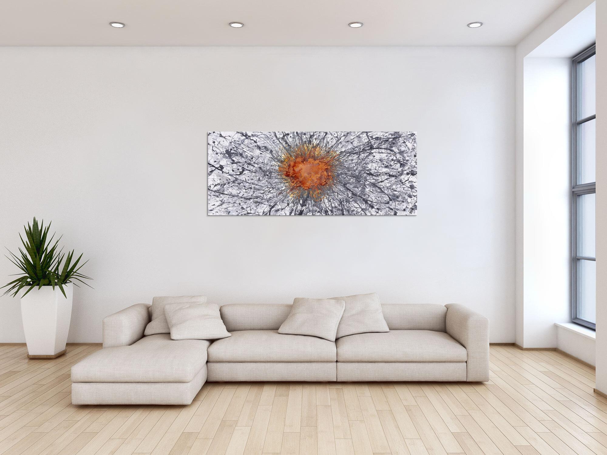 Abstraktes Original Gemälde 60x150cm Aus echtem Rost Moderne Kunst handgemalt Action Painting anthrazit grau weiß hochwertig