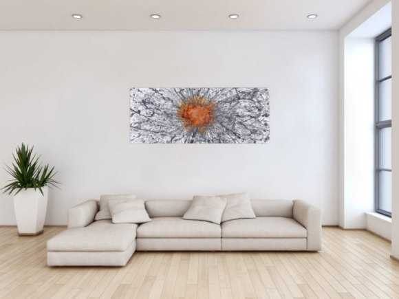 Abstraktes Original Gemälde 60x150cm Aus echtem Rost Moderne Kunst handgemalt Action Painting anthrazit grau weiß hochwertig