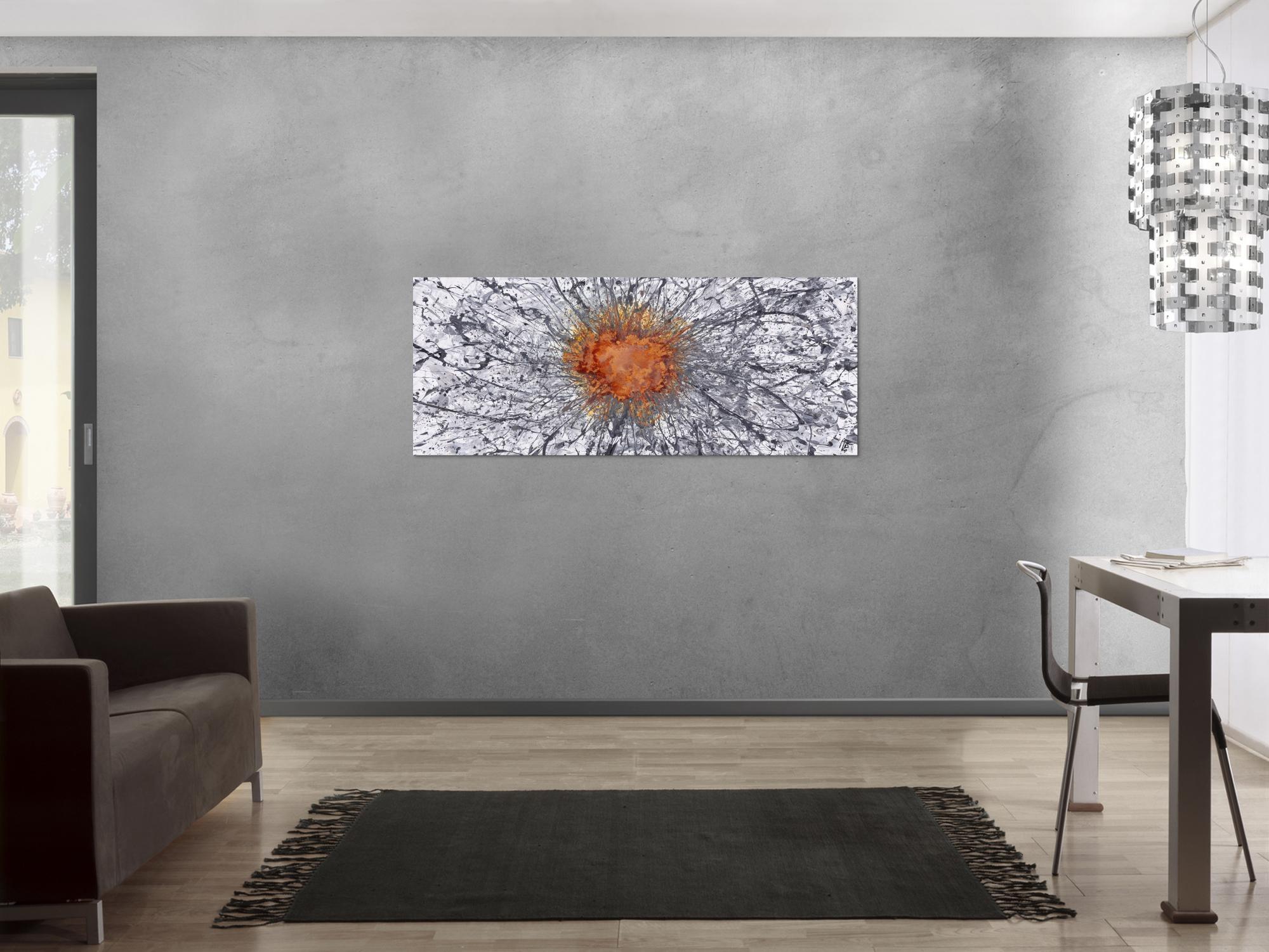 Abstraktes Original Gemälde 60x150cm Aus echtem Rost Moderne Kunst handgemalt Action Painting anthrazit grau weiß hochwertig