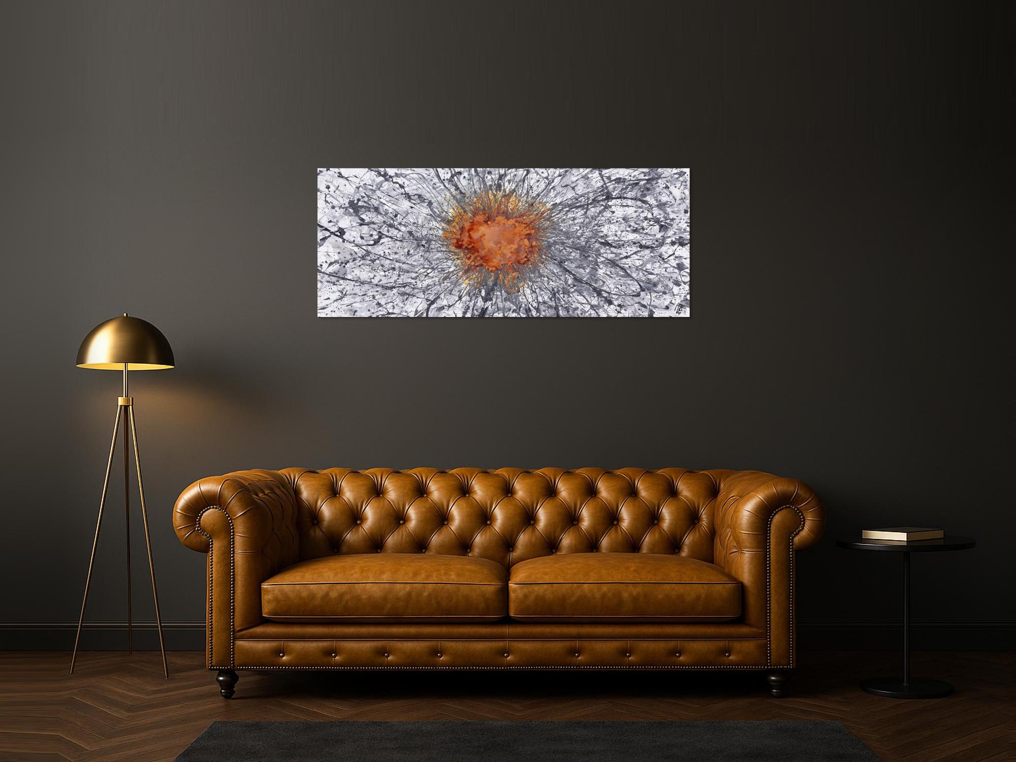 Abstraktes Original Gemälde 60x150cm Aus echtem Rost Moderne Kunst handgemalt Action Painting anthrazit grau weiß hochwertig