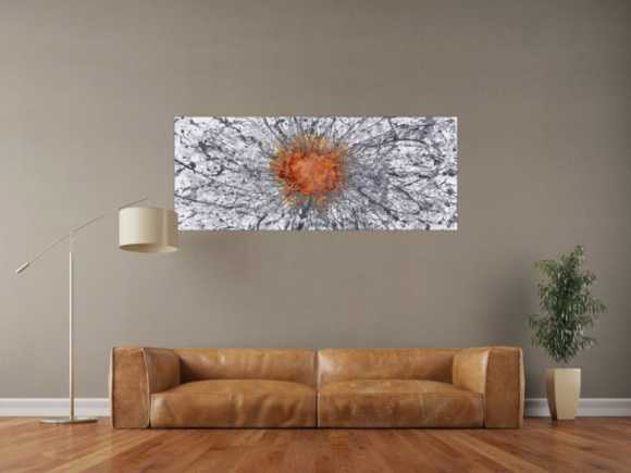 Abstraktes Original Gemälde 60x150cm Aus echtem Rost Moderne Kunst handgemalt Action Painting anthrazit grau weiß hochwertig