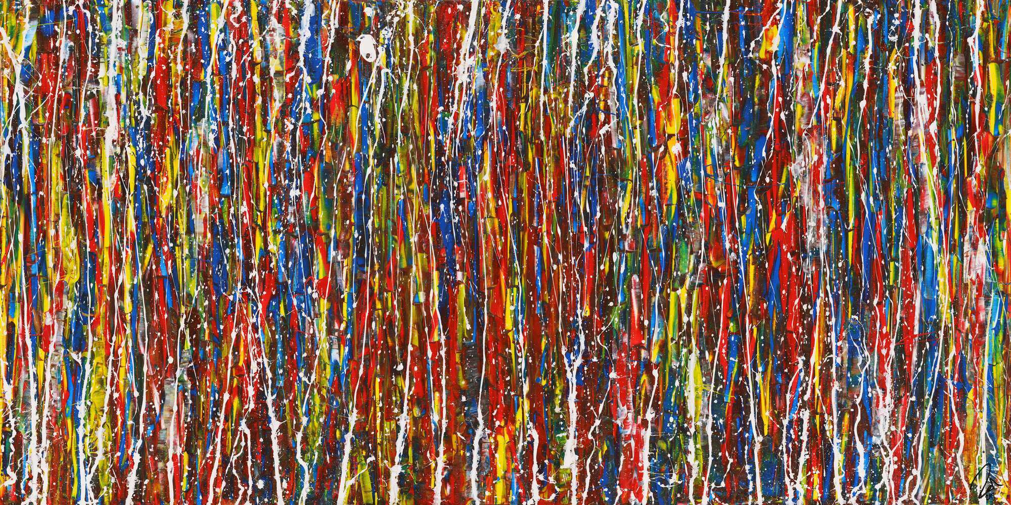 Abstraktes Gemälde auf Leinwand Acryl Action Paintng handgemalt sehr bunt zeitgenössisch Modern Art