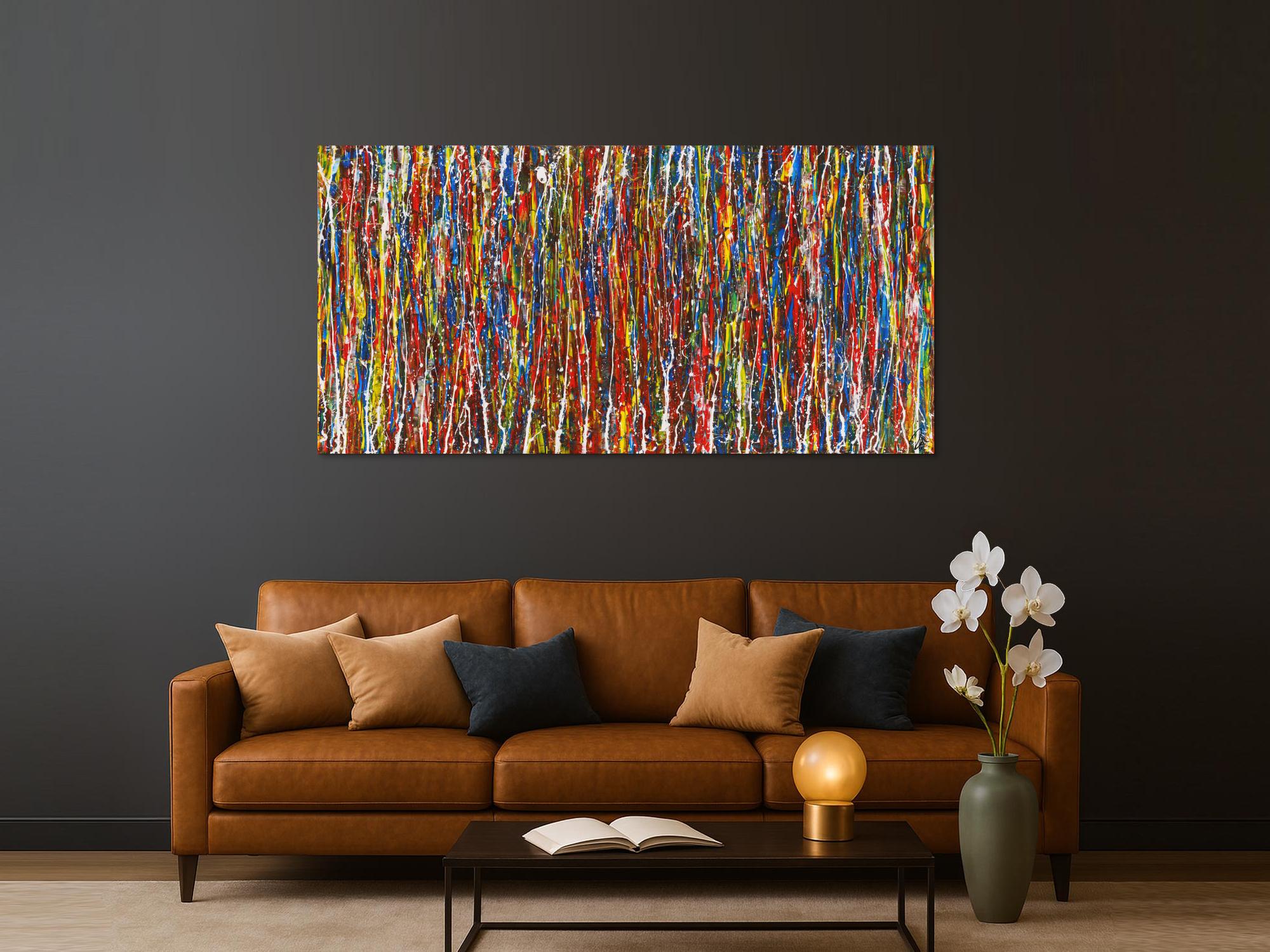 Abstraktes Gemälde auf Leinwand Acryl Action Paintng handgemalt sehr bunt zeitgenössisch Modern Art