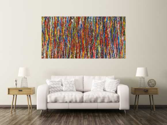 Abstraktes Gemälde auf Leinwand Acryl Action Paintng handgemalt sehr bunt zeitgenössisch Modern Art