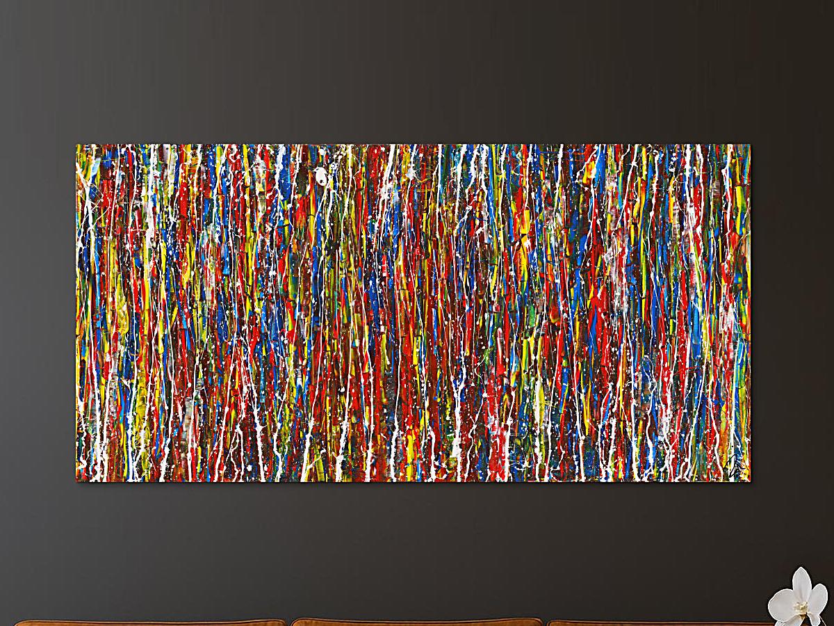 Abstraktes Gemälde auf Leinwand Acryl Action Paintng handgemalt sehr bunt zeitgenössisch Modern Art