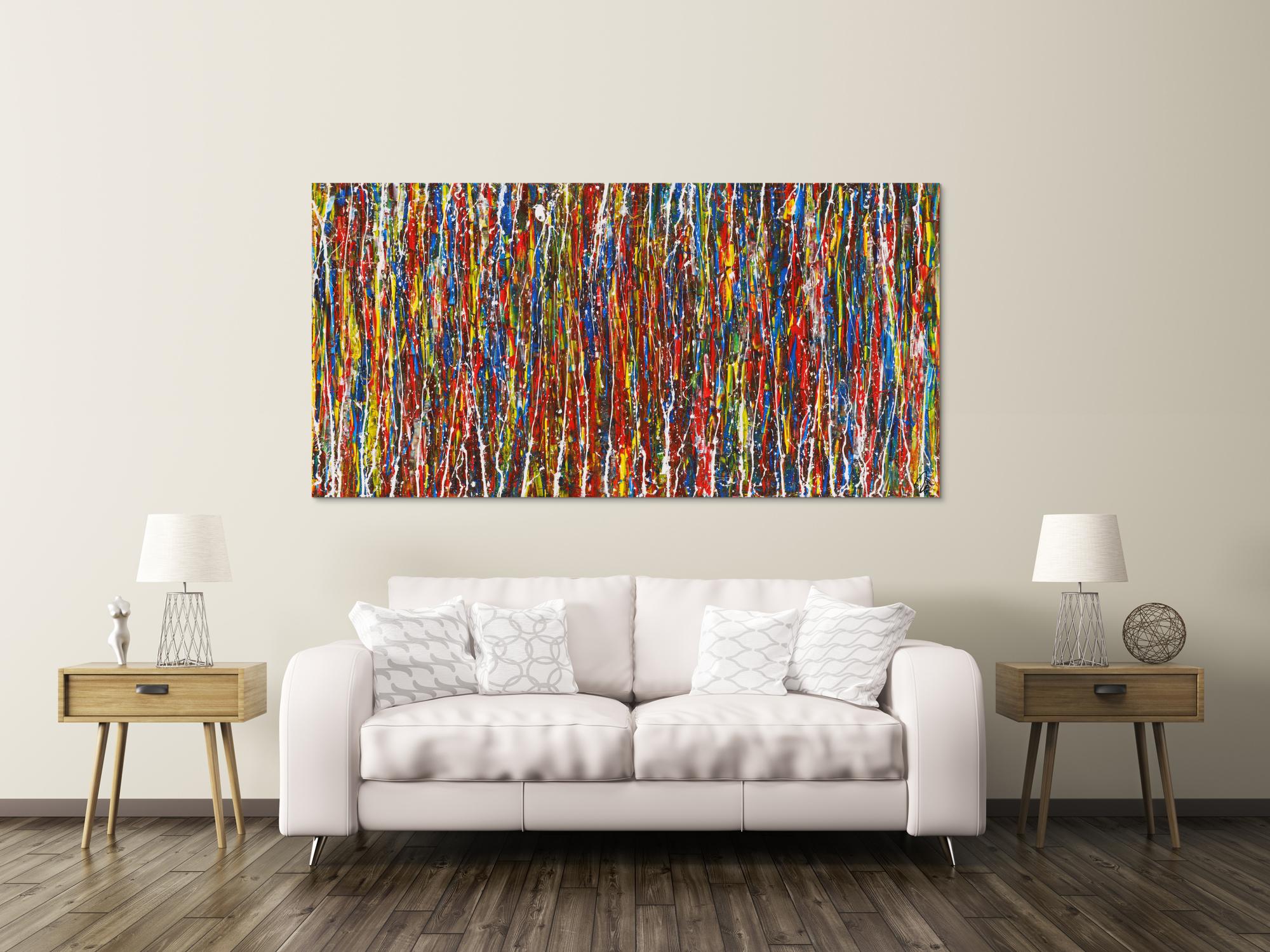 Abstraktes Gemälde auf Leinwand Acryl Action Paintng handgemalt sehr bunt zeitgenössisch Modern Art