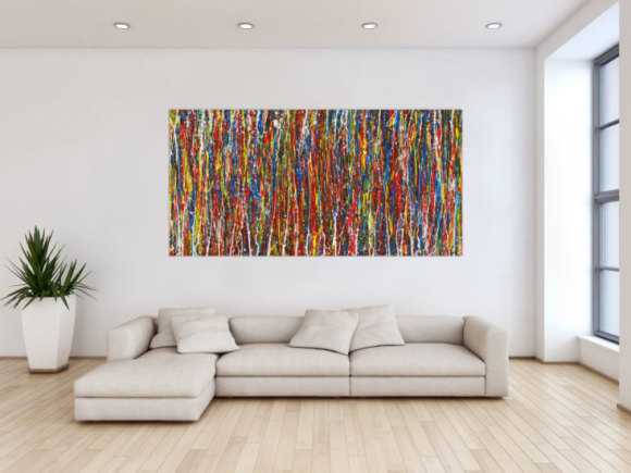 Abstraktes Gemälde auf Leinwand Acryl Action Paintng handgemalt sehr bunt zeitgenössisch Modern Art