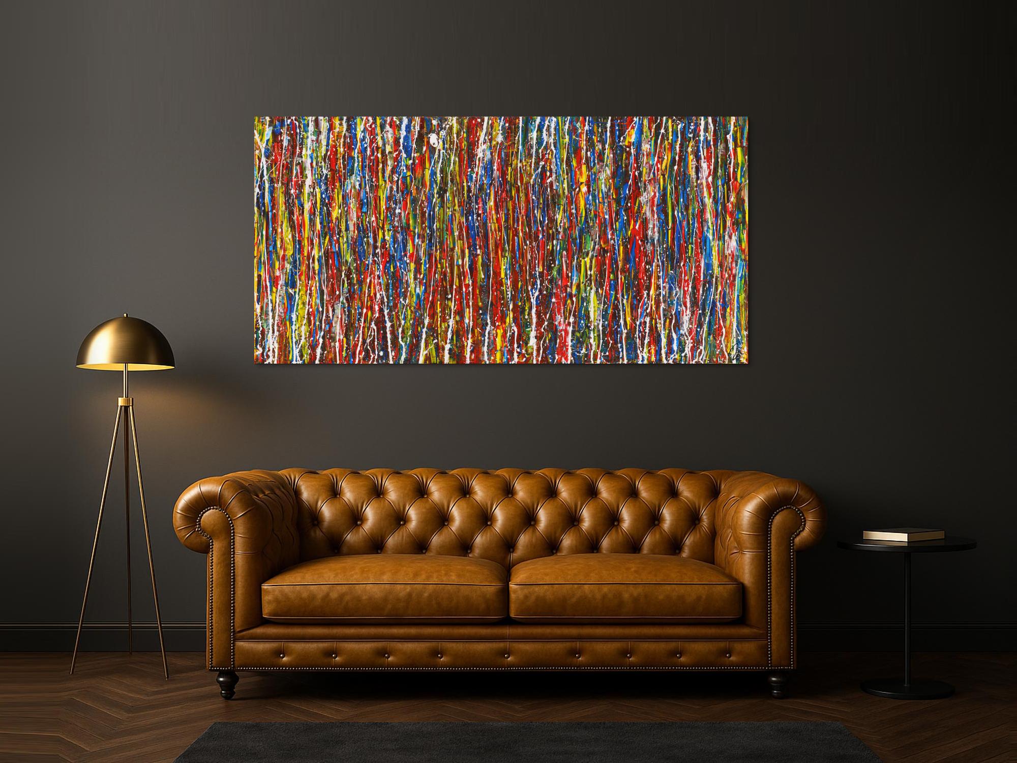 Abstraktes Gemälde auf Leinwand Acryl Action Paintng handgemalt sehr bunt zeitgenössisch Modern Art