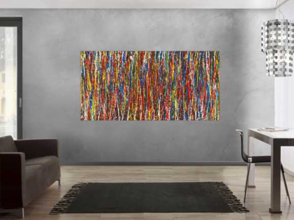 Abstraktes Gemälde auf Leinwand Acryl Action Paintng handgemalt sehr bunt zeitgenössisch Modern Art