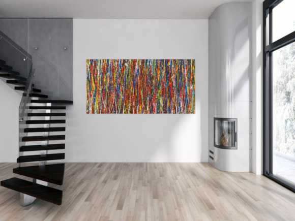 Abstraktes Gemälde auf Leinwand Acryl Action Paintng handgemalt sehr bunt zeitgenössisch Modern Art