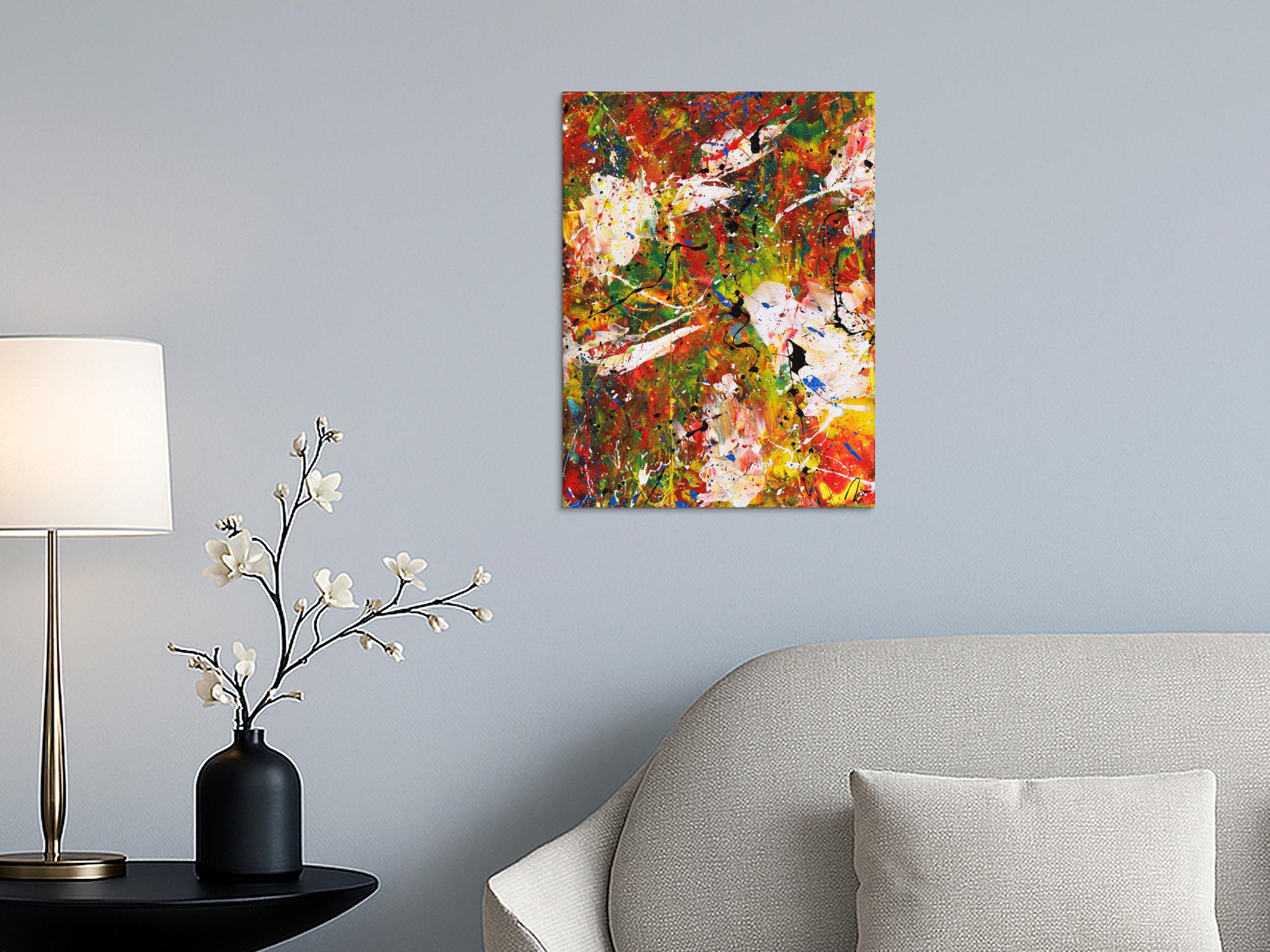 Abstraktes Acrylbild sehr bunt Spachteltechnik Action Painting handgemalt Modern Art auf Leinwand