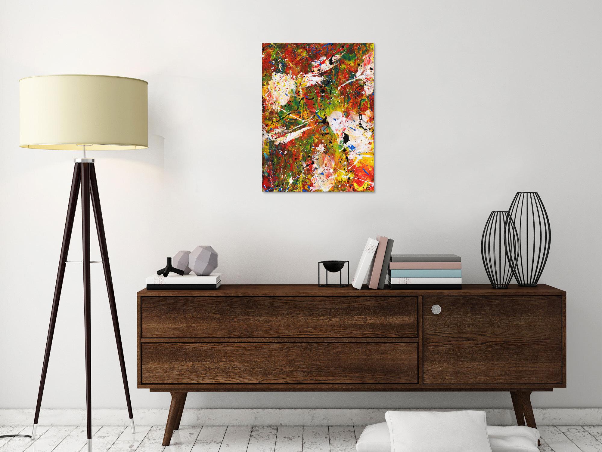 Abstraktes Acrylbild sehr bunt Spachteltechnik Action Painting handgemalt Modern Art auf Leinwand