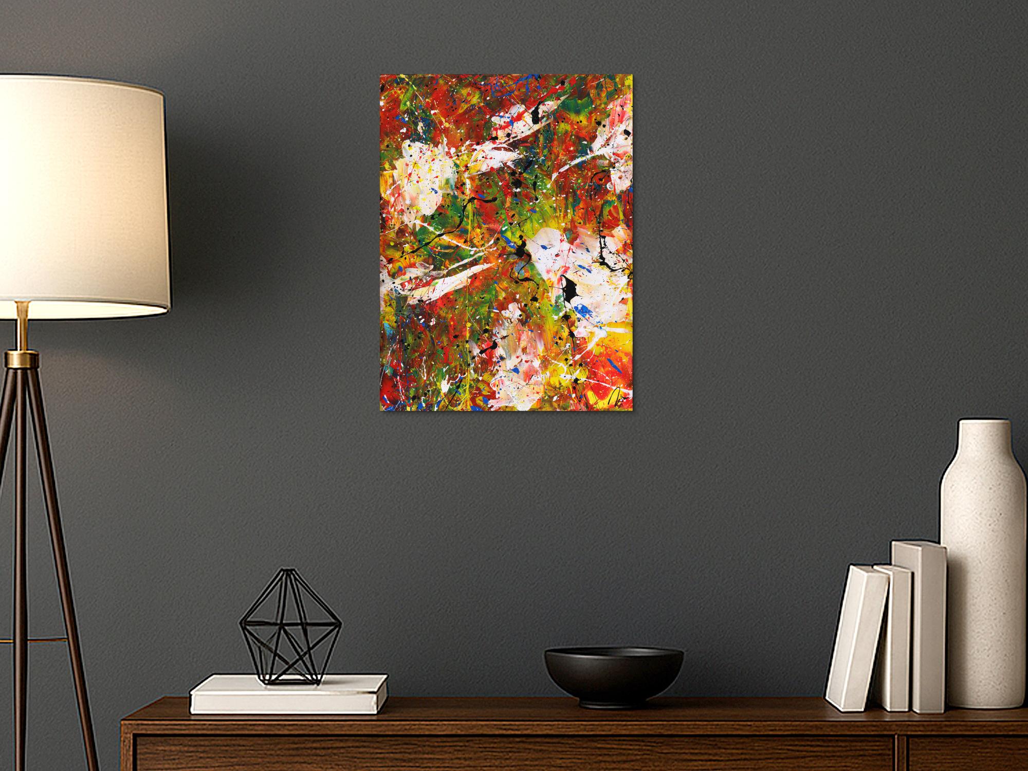 Abstraktes Acrylbild sehr bunt Spachteltechnik Action Painting handgemalt Modern Art auf Leinwand