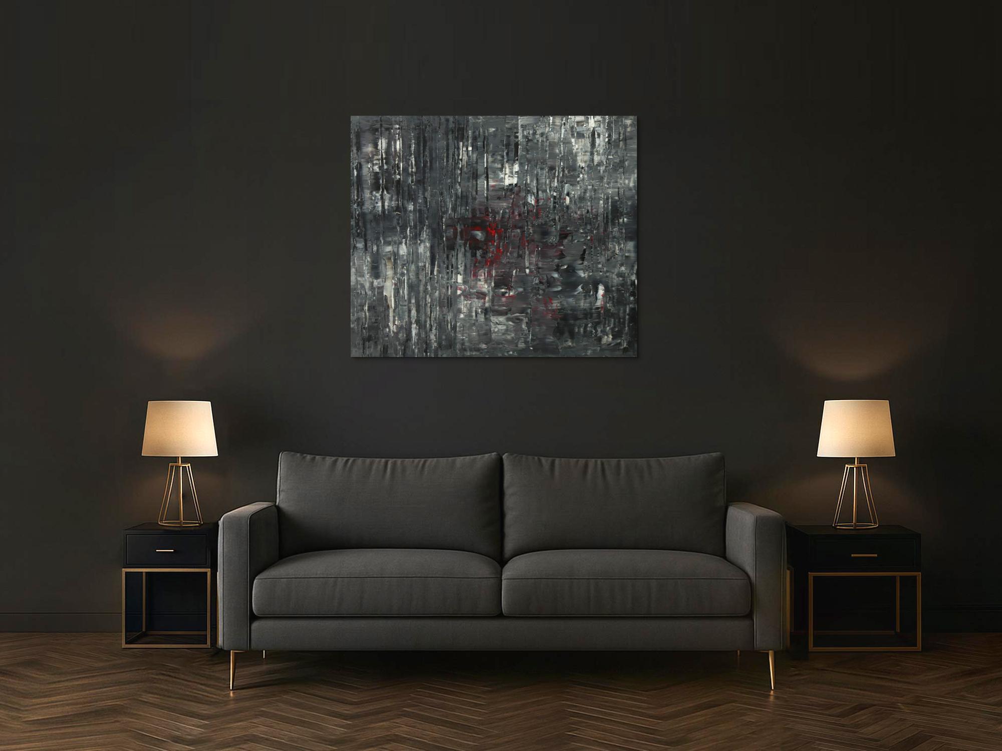 Abstraktes Acrylbild schwarz weiß grau Modern Art auf Leinwand handgemalt zeitgenössisch