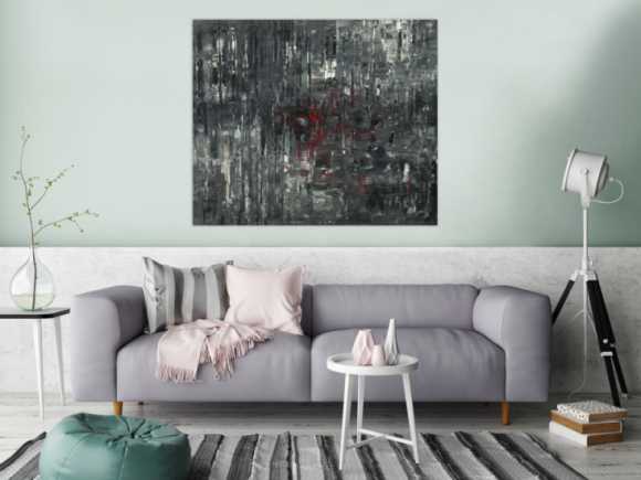 Abstraktes Acrylbild schwarz weiß grau Modern Art auf Leinwand handgemalt zeitgenössisch