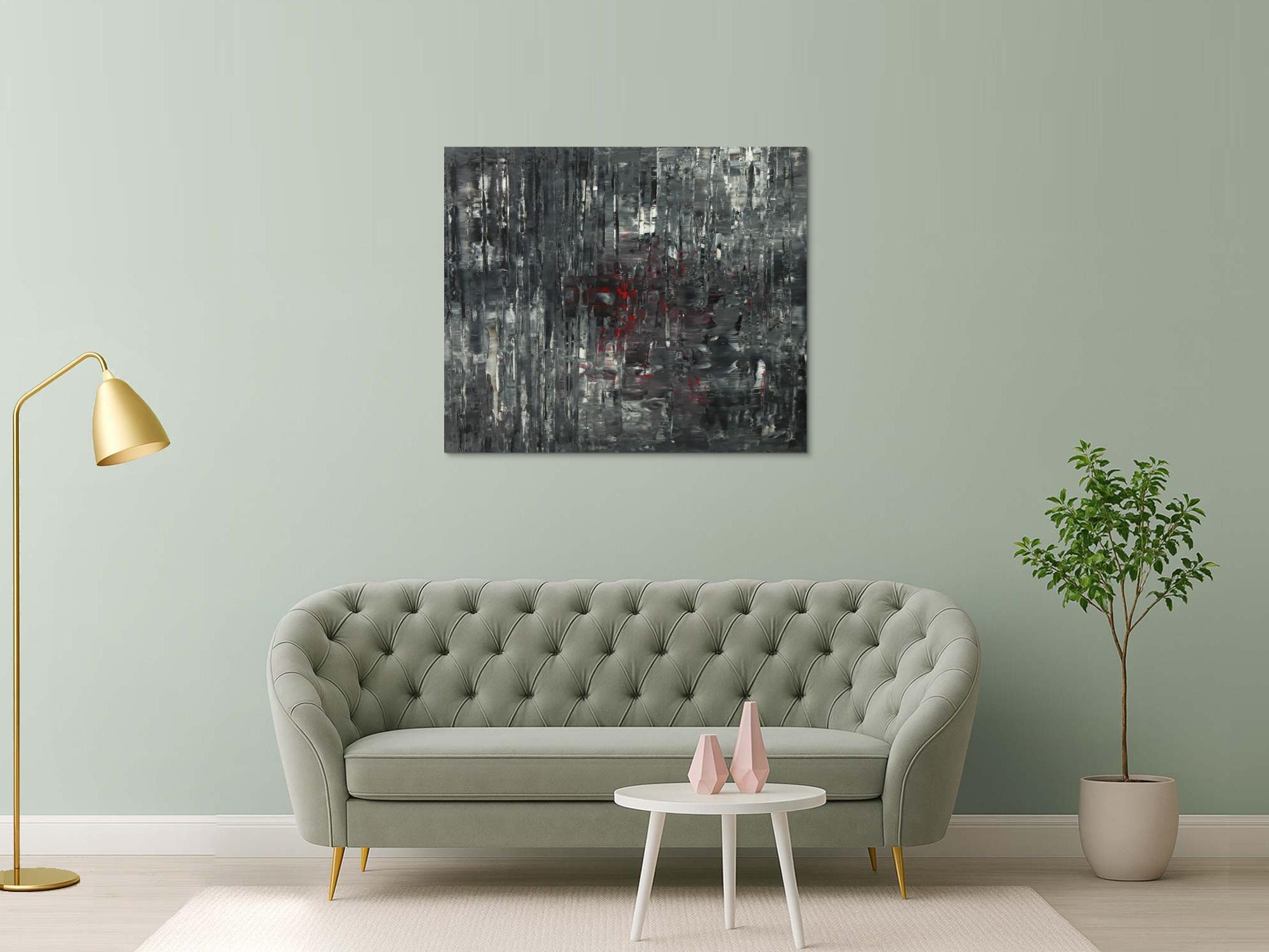 Abstraktes Acrylbild schwarz weiß grau Modern Art auf Leinwand handgemalt zeitgenössisch