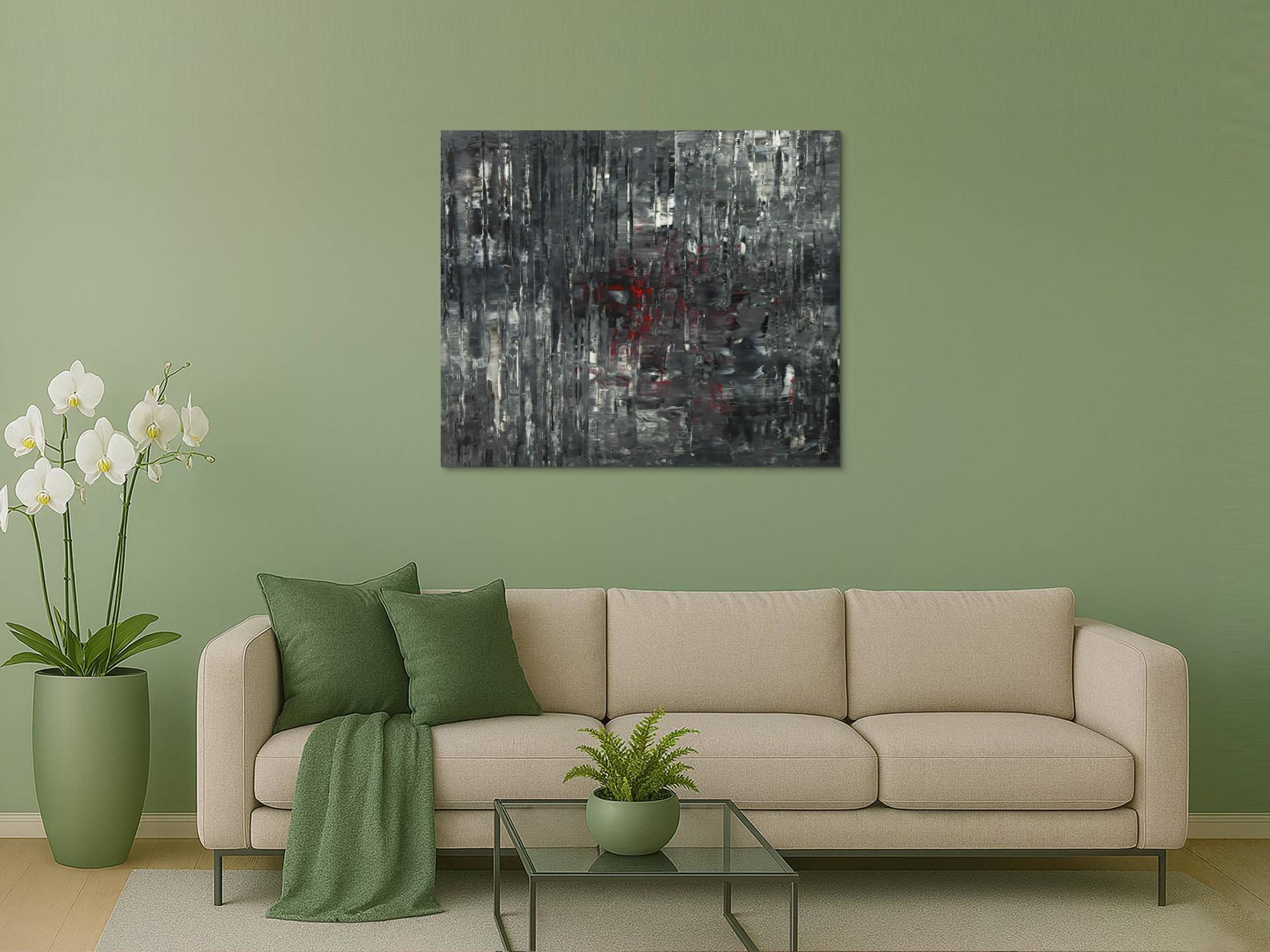 Abstraktes Acrylbild schwarz weiß grau Modern Art auf Leinwand handgemalt zeitgenössisch