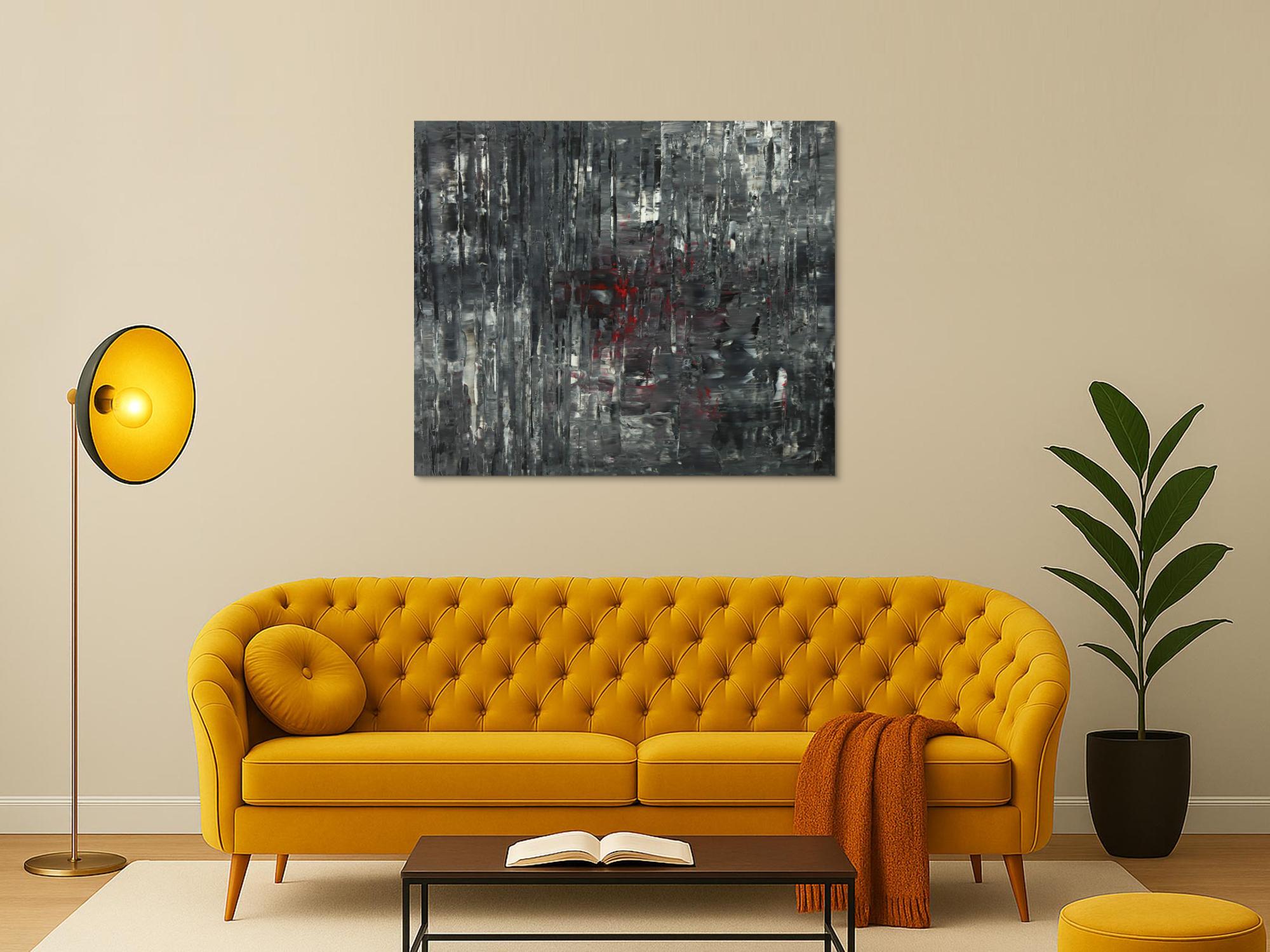 Abstraktes Acrylbild schwarz weiß grau Modern Art auf Leinwand handgemalt zeitgenössisch