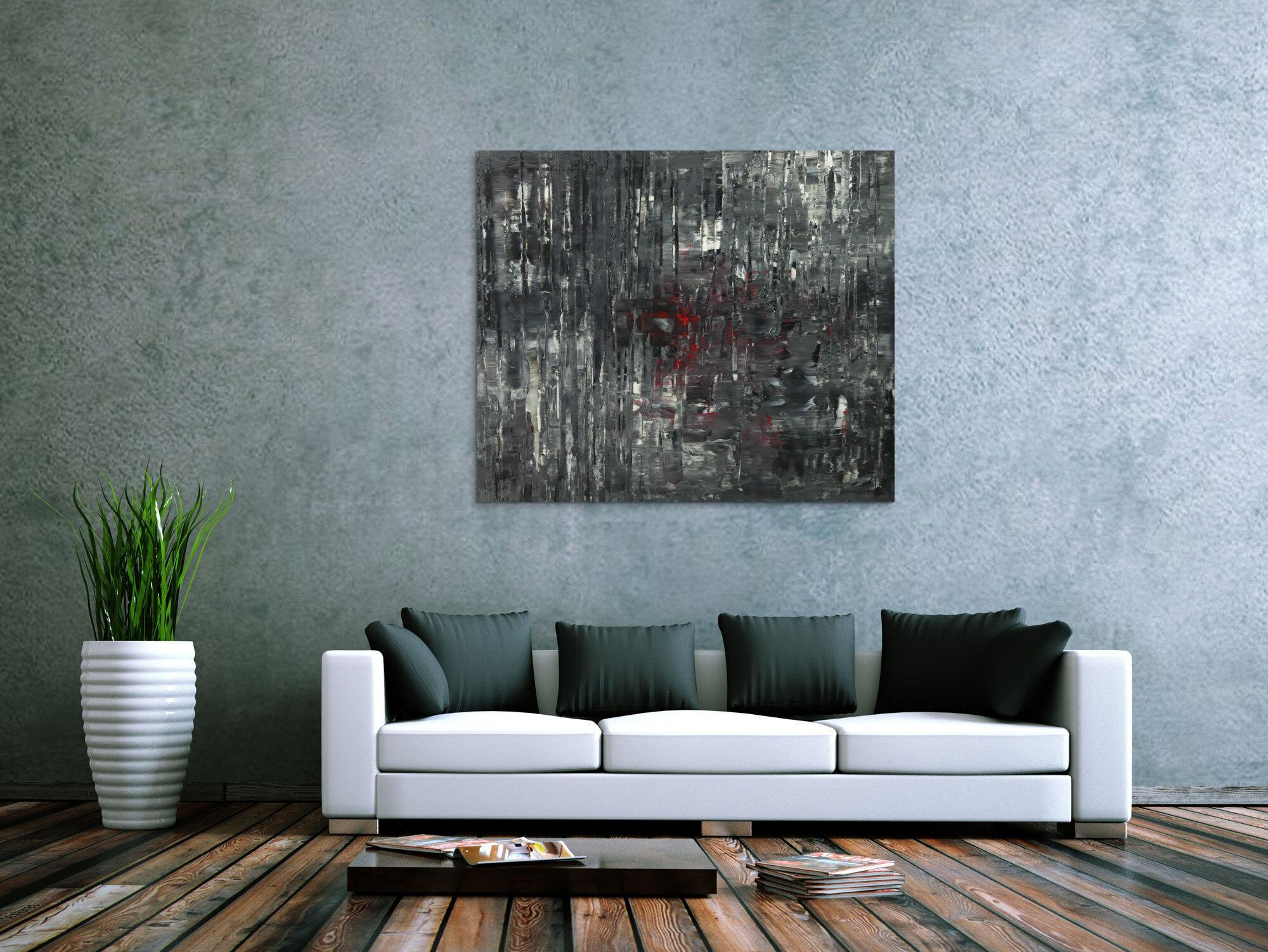 Abstraktes Acrylbild schwarz weiß grau Modern Art auf Leinwand handgemalt zeitgenössisch
