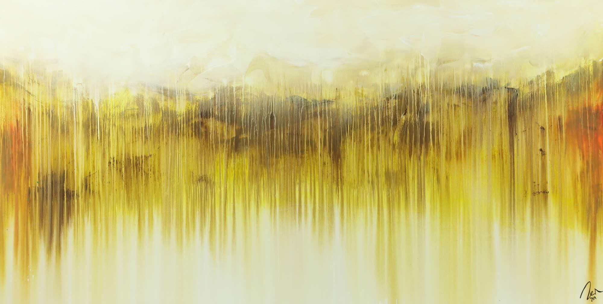 Abstraktes Acrylbild mediterrane Farben gelb weiß braun beige handgemalt auf Leinwand