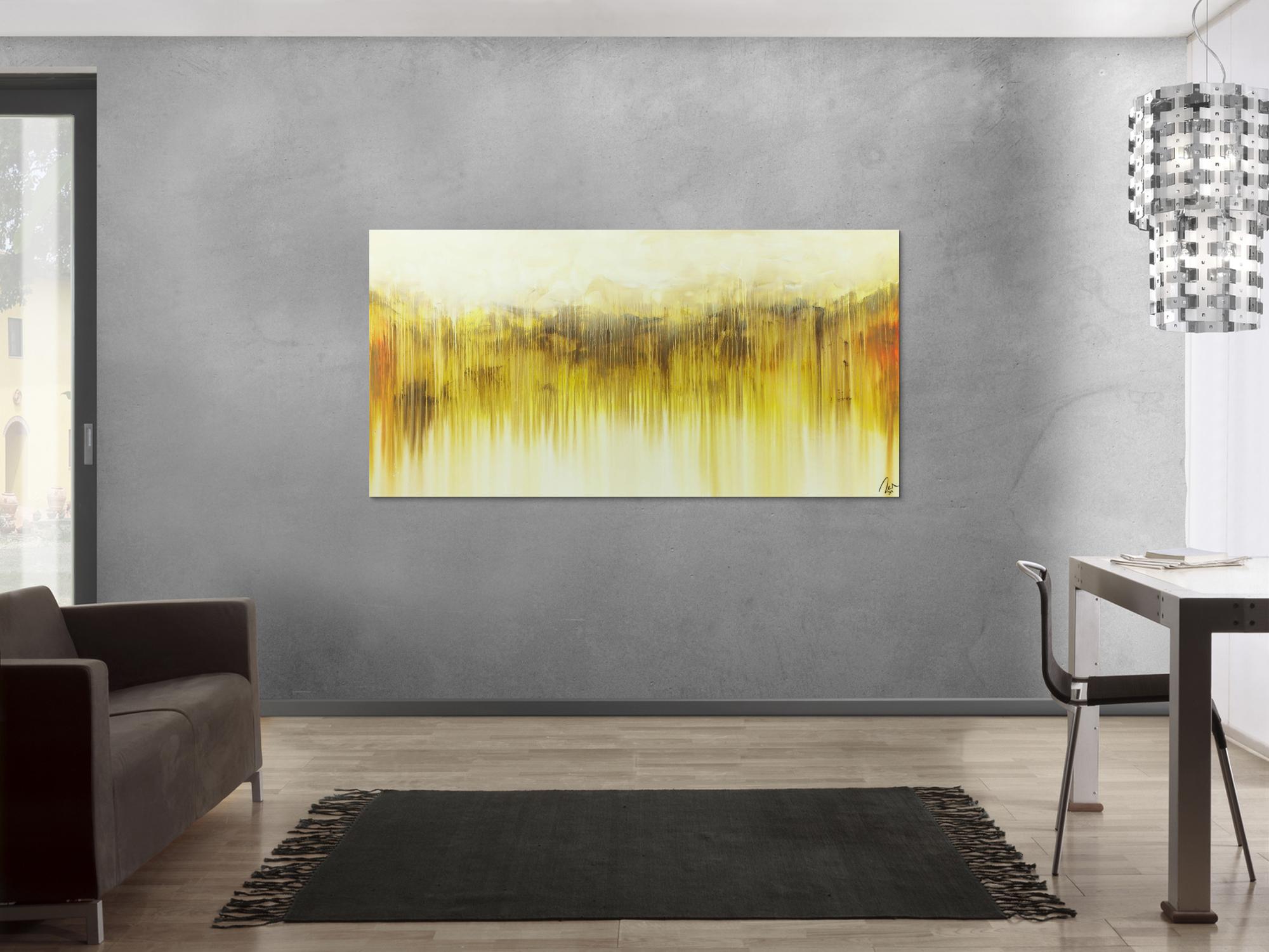 Abstraktes Acrylbild mediterrane Farben gelb weiß braun beige handgemalt auf Leinwand