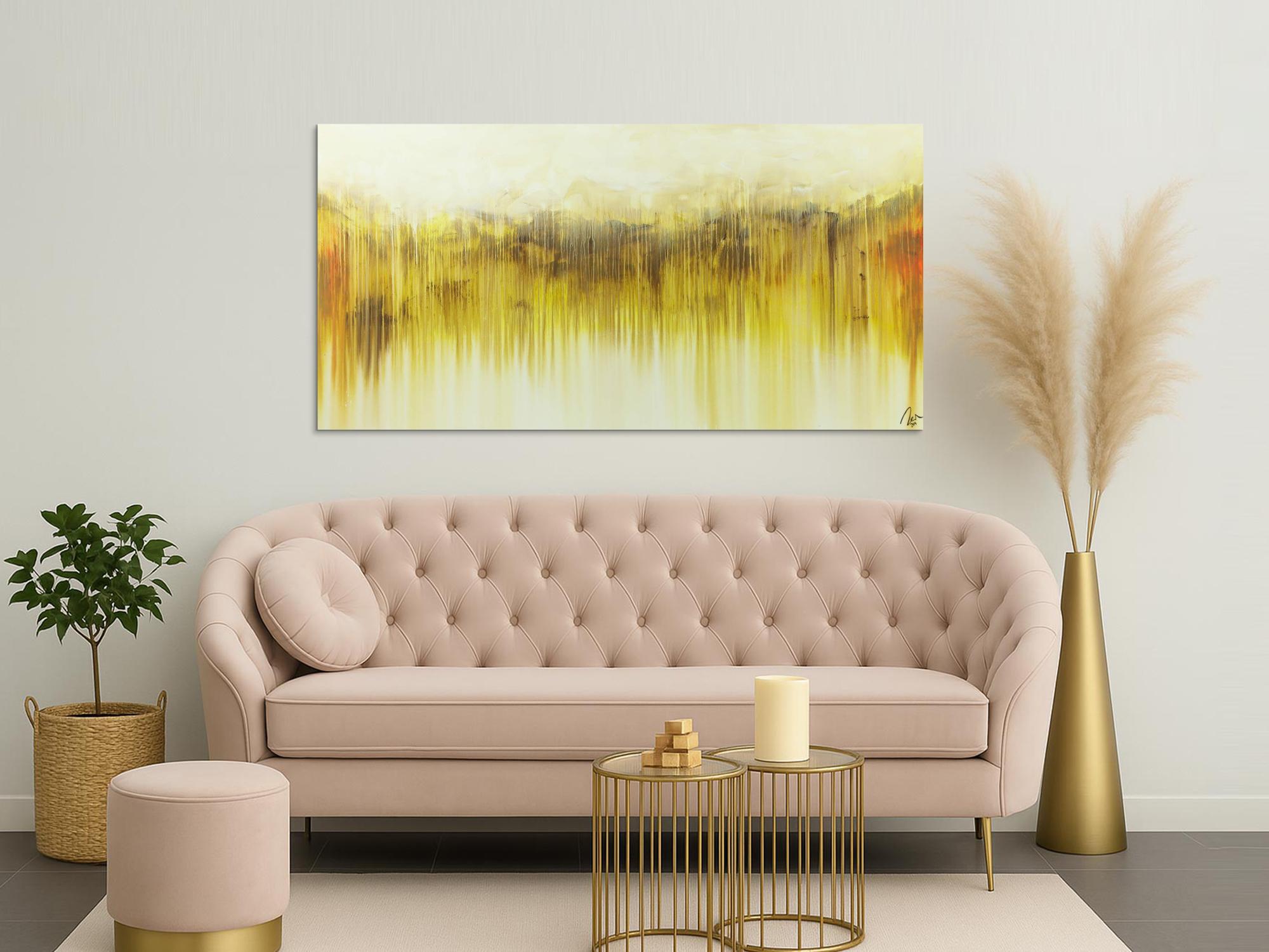 Abstraktes Acrylbild mediterrane Farben gelb weiß braun beige handgemalt auf Leinwand