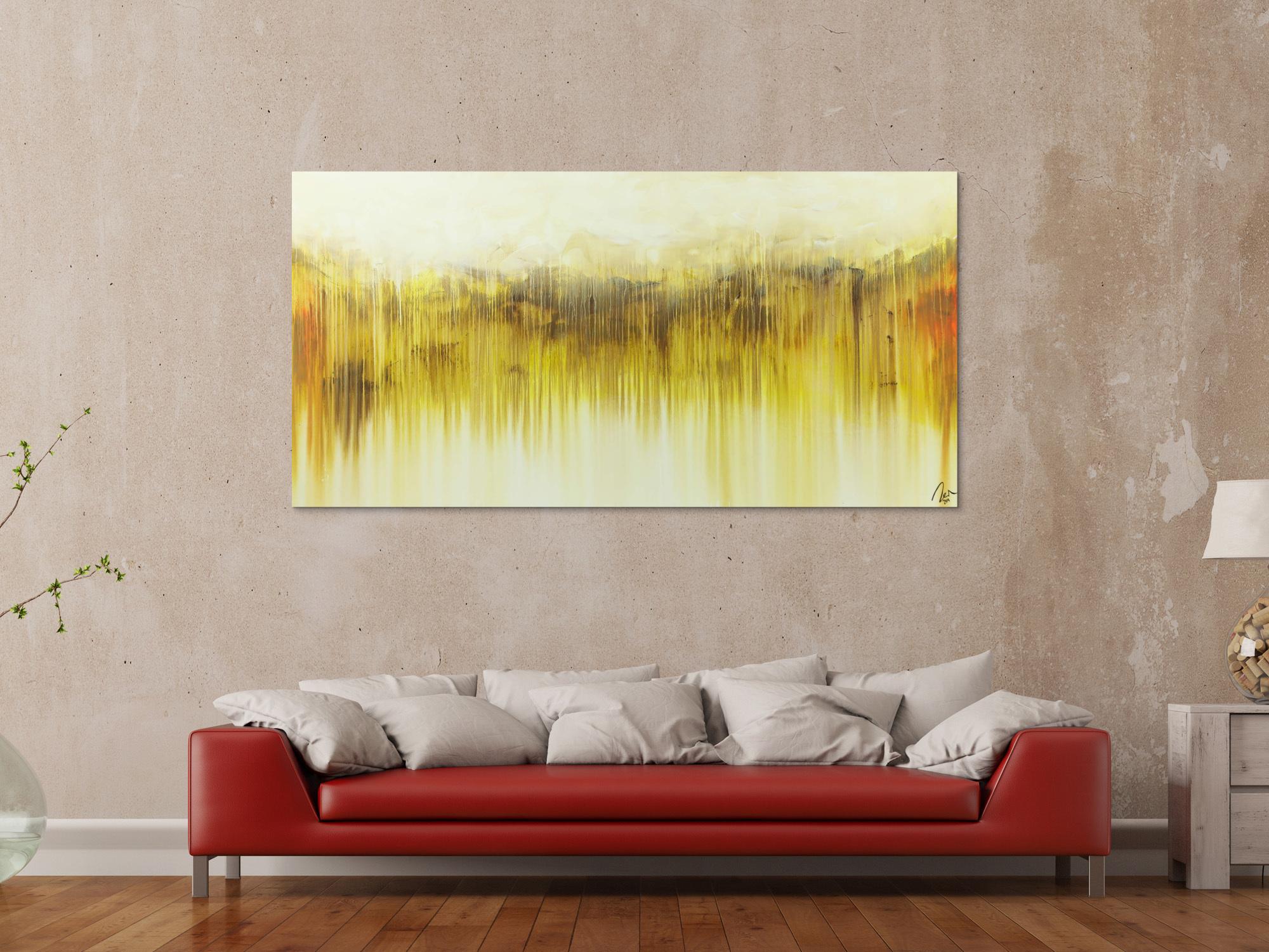 Abstraktes Acrylbild mediterrane Farben gelb weiß braun beige handgemalt auf Leinwand