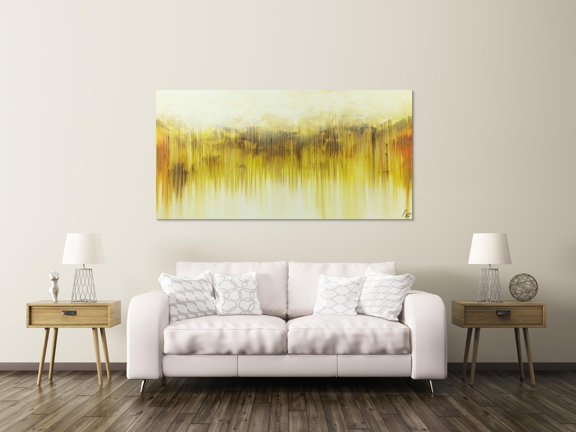 Abstraktes Acrylbild mediterrane Farben gelb weiß braun beige handgemalt auf Leinwand