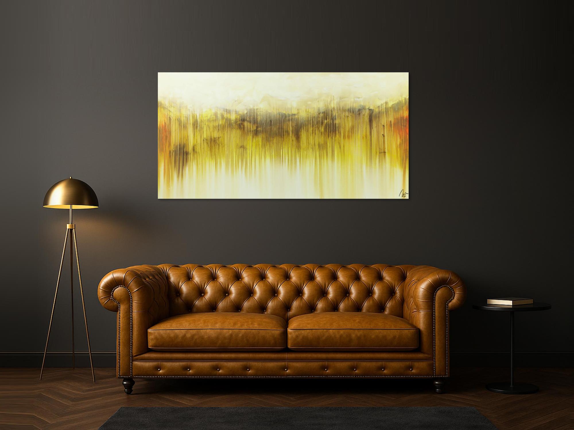 Abstraktes Acrylbild mediterrane Farben gelb weiß braun beige handgemalt auf Leinwand